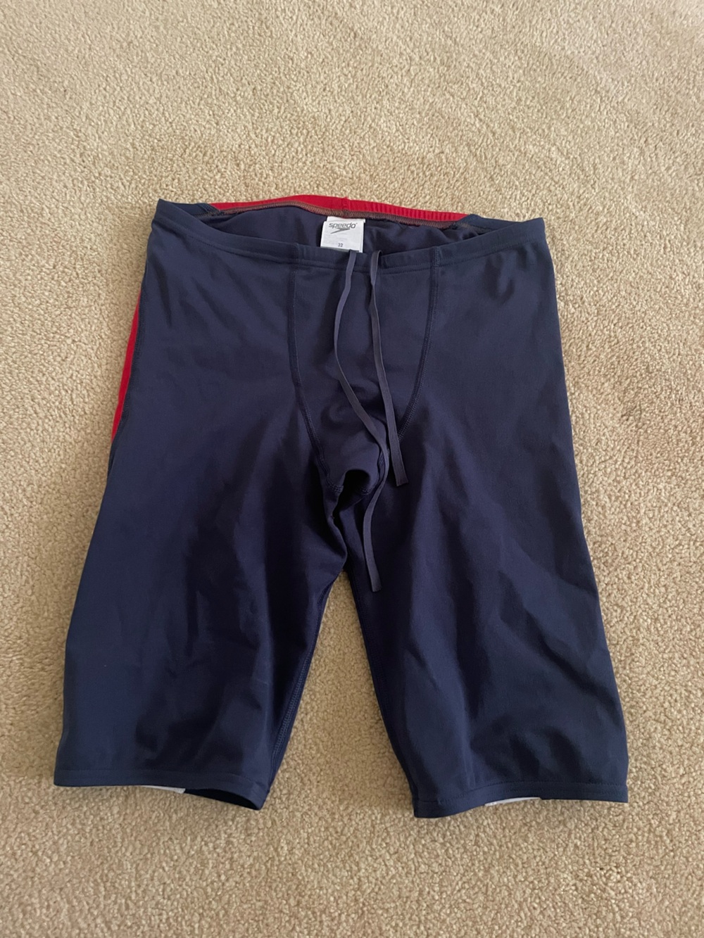 Speedo Navy Swim Jammer Shorts with Red Side Panels